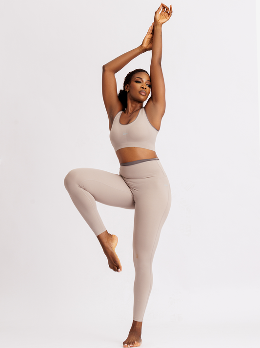 ARIS HERA TWO TONE SET - BLUSH BEIGE WITH SOFT CHARCOAL WAISTBAND