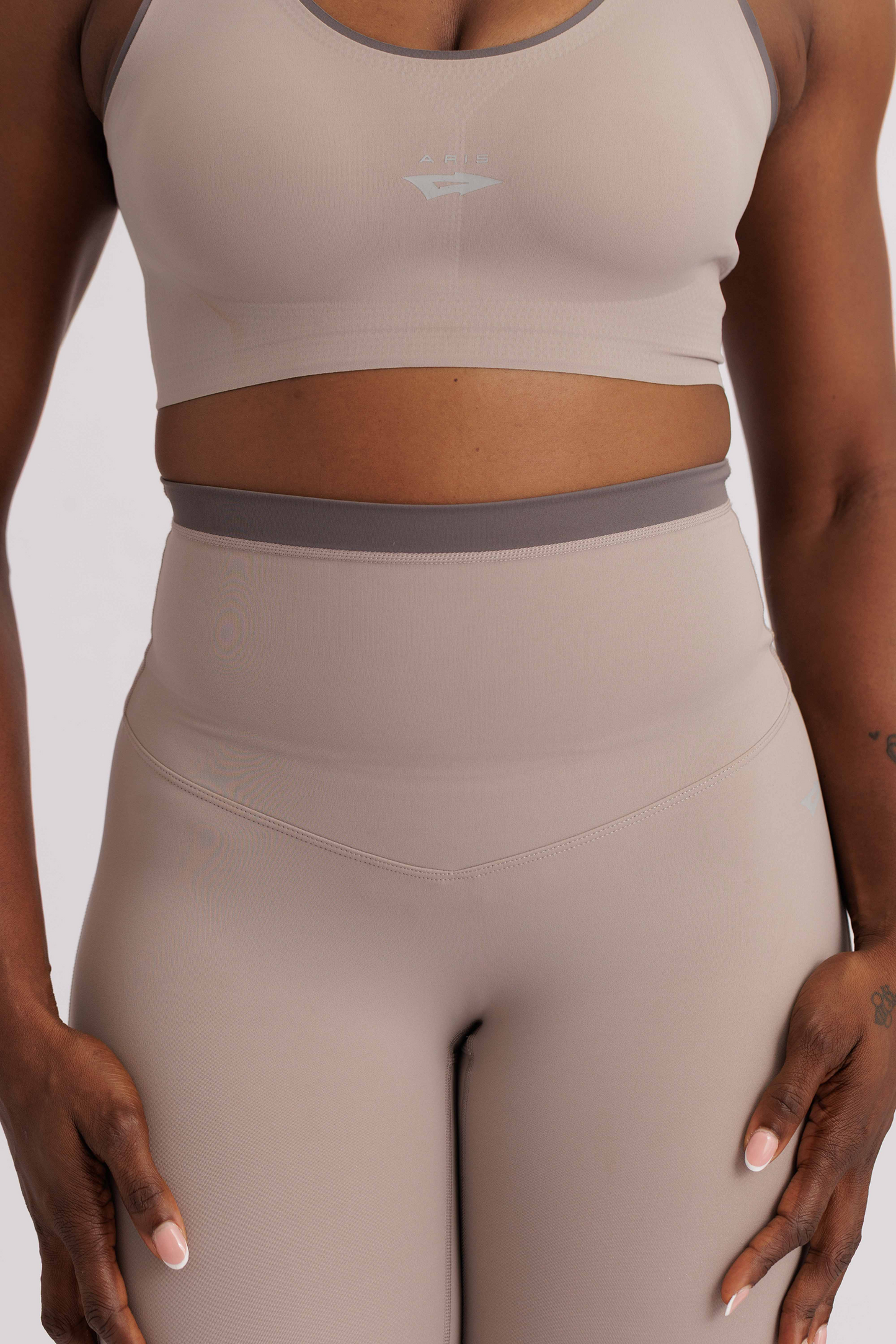 ARIS HERA TWO TONE SET - BLUSH BEIGE WITH SOFT CHARCOAL WAISTBAND